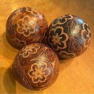3 Meditation Balls Carved Etched Ceramic Prayer Pottery Sphere Set